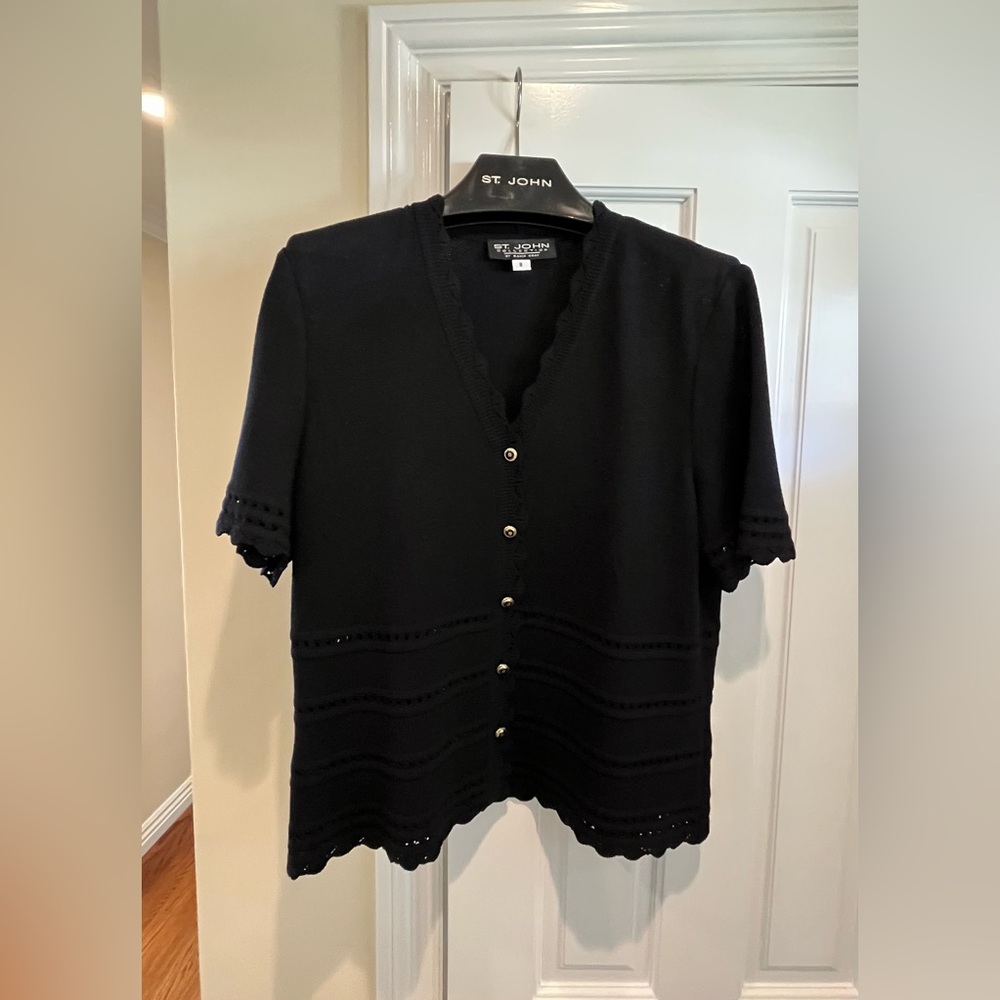 St. John Black Short Sleeve Cardigan